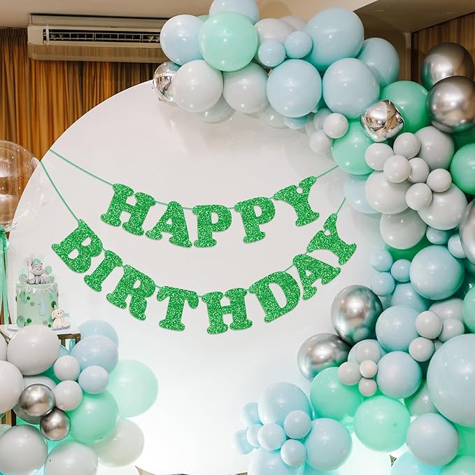 Green Happy Birthday Banner Birthday Party Decorations Happy Birthday Banner Bunting Garland Sign for Kids Boys Girls Adults Birthday Baby Shower Celebration Party Backdrops Supplies