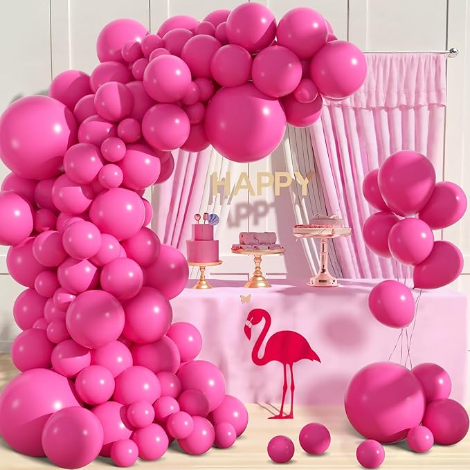 Amandir 153pcs Hot Pink Balloons Arch Garland Kit Different Sizes 18 12 10 5 Inch Magenta Dark Pink Latex Balloon for Birthday Wedding Anniversary Princess Mothers Day Party Decoration