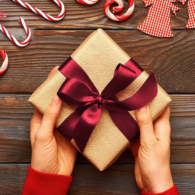 Red Ribbon for Gift Wrapping 1 Inch 25 Yds Satin Ribbons for Hair Wine Ribbon Burgundy Ribbons for Crafts Wedding Decor Flower Bouquet Chirstmas Hair Bows Sewing, Teacher