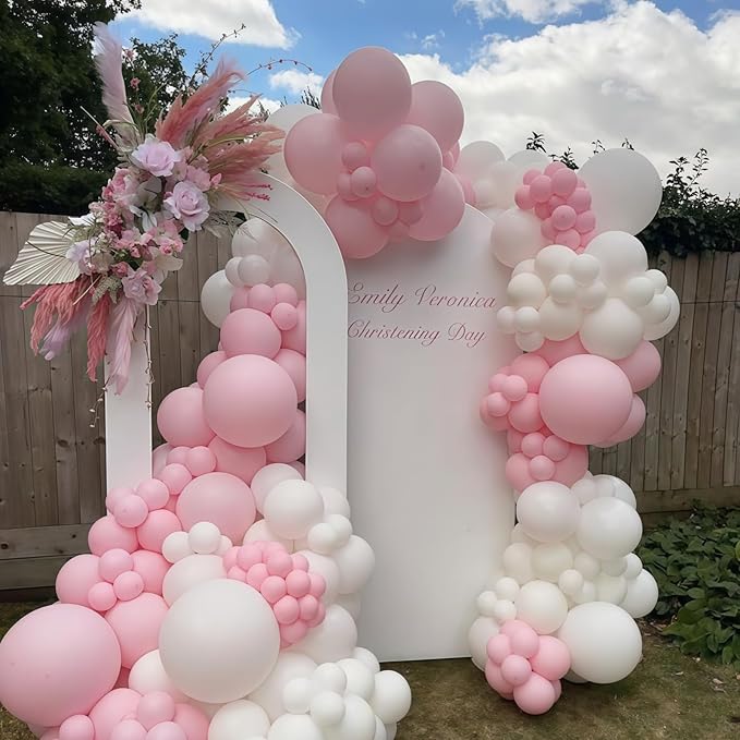 Pink and White Balloons, 50Pcs Pastel Baby Dusty Pink Pearl Light White Transparent Balloon with Double Stuffed Latex Balloon for Women Birthday Party Wedding Anniversary Baby Bridal Shower Decoration