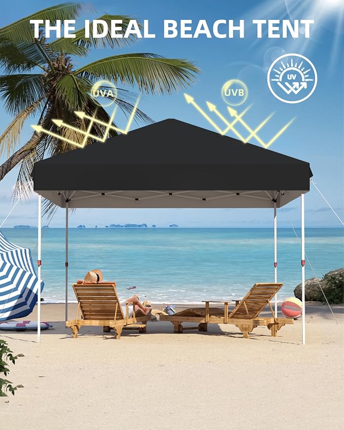 Garvee 10x10 Pop Up Canopy Tent, Instant Portable Commercial Canopy Tent,Easy Outdoor Sun Shade for Events, Parties, Camping, Black