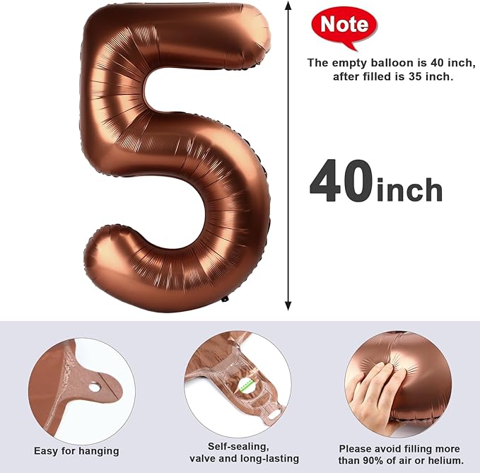 Balloon Numbers 40 Inch 5 Ballon for 5th Birthday Decorations, 15 25 35 50 Big Coffee Brown Number Balloons for Wedding Photo Shoot Party Decor