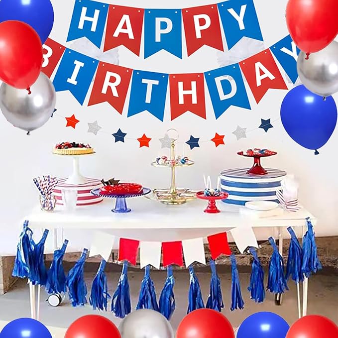 Red Blue Silver Balloon Garland Arch Kit - Red, Blue and Metallic Silver Balloons Patriotic Balloon for Birthday Wedding Anniversary 2025 Graduation Independence Day Party Decorations