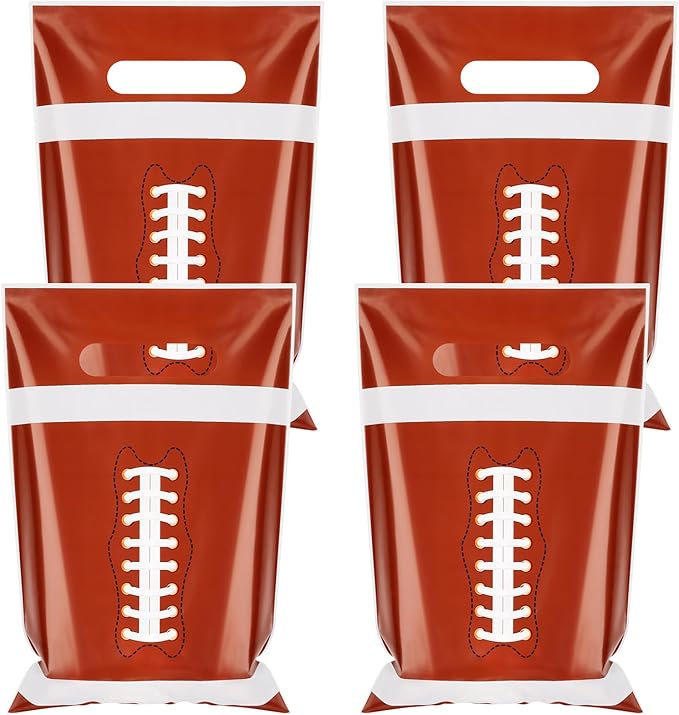 Hxezoc 50 Pieces Football Gift Bags with Handle, Plastic Treat Candy Bag Sport Favor Bags For Kids Birthday Party Decoration Supplies