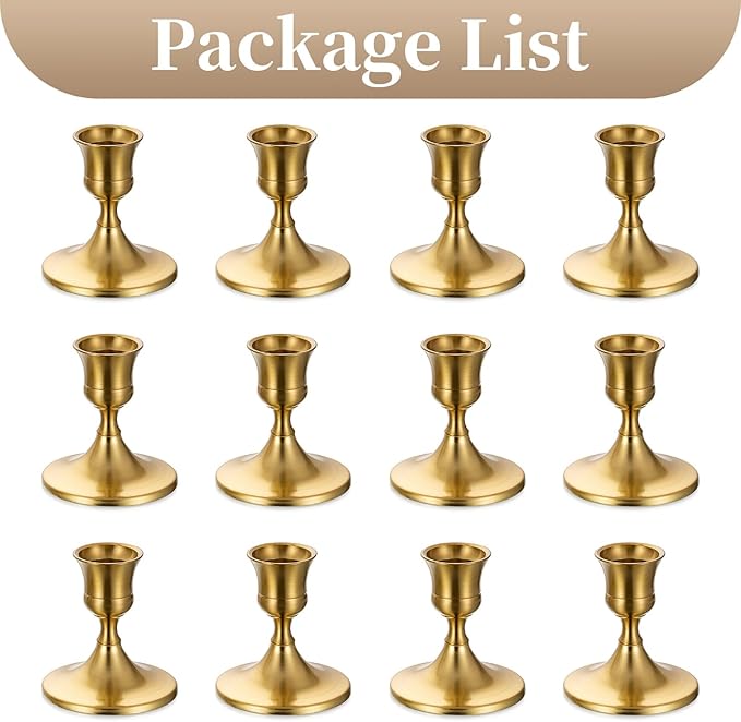 Sziqiqi Candlestick Holders Taper Candle Holders - Gold Candle Stick Candle Holder Bulk Decorative Table Centerpiece for Wedding Reception Christmas Dinner Bridal Showers Party Decor Pack of 12