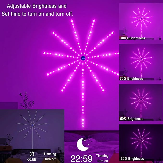 Smart Firework LED Lights Indoor, Music Sync LED Firework Lights with Firework Launch Effect, App and Remote Control, 11pcs LED Strip Lights with RGB Color Changing for Room, Festival Decor