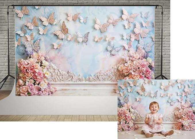 Kate 7x5ft Children Birthday Party Photo Background Dreamworld Butterfly Wall Pink Flowers Decoration Baby Shower Photography Backdrops