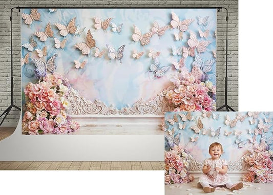Kate 7x5ft Children Birthday Party Photo Background Dreamworld Butterfly Wall Pink Flowers Decoration Baby Shower Photography Backdrops