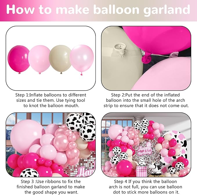 HILAVO Cowgirl Balloon Arch Kit Cow Print Balloons Hot Pink Light Pink Pearl Sand White Party Balloon Garland for Last Rodeo Bachelorette Decorations Western Lets Go Girls Baby Shower Birthday Decor