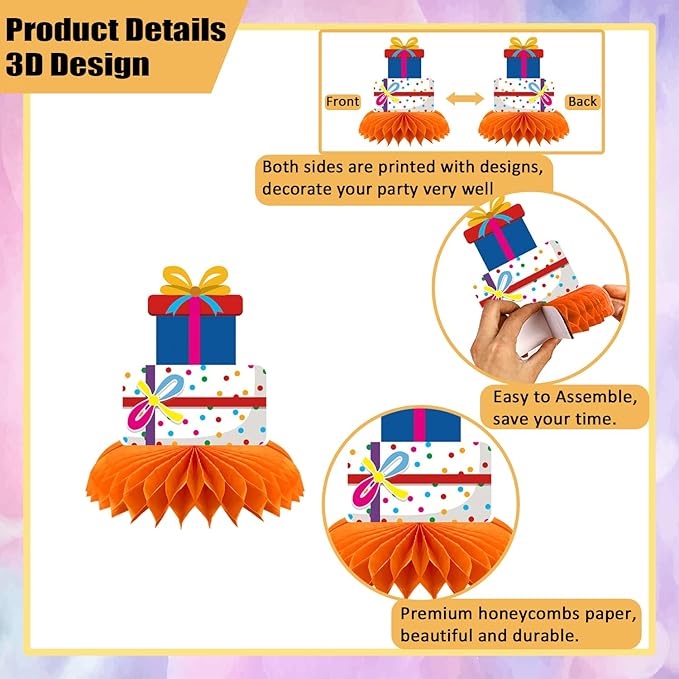 9 Pieces Happy Birthday Decorations Set,3D Table Toppers Double Sided Stand Cards ,Colorful Birthday Themed Honeycomb Centerpiece. (birthday)