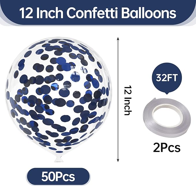 50pcs Navy Blue Foil Confetti Balloons,12 inch Latex Balloon with Navy Blue Confetti Inside for Birthday Family Party Wedding Party Baby Shower Decoration Supplies