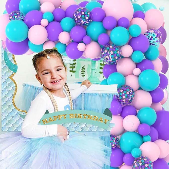 Teal Blue Pink Purple Balloon Arch Garland Kit - Aqua Turquoise Blue Balloons Pink Purple Balloons Baby Girl Birthday Balloons for Under the Sea Princess Birthday Baby Shower Party Decorations