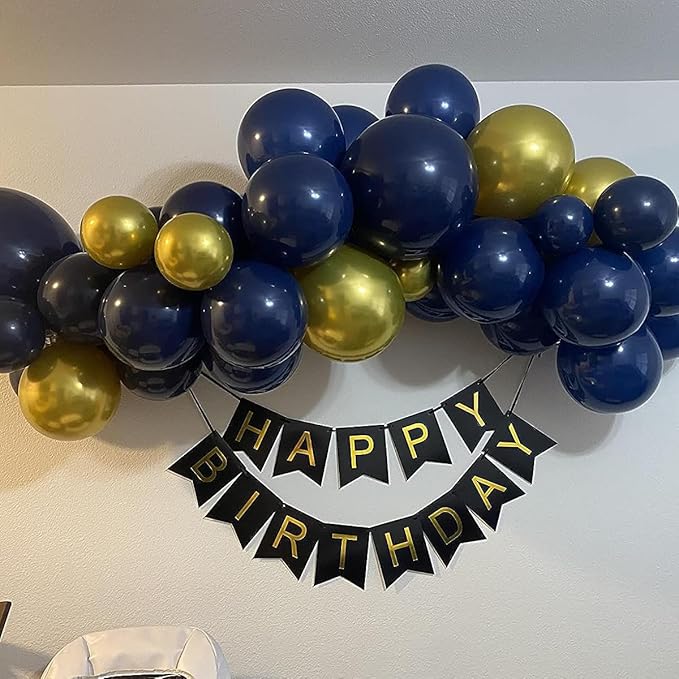 Black Gold Happy Birthday Banner Signs Party Decoration for Women Men Girls Boys