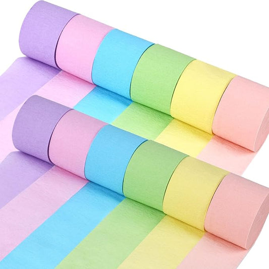 Koogel 12 Rolls Pastel Macaron Crepe Paper Streamers - 1.8 in x 82 ft Each - Soft Color Decorations for Baby Shower, Spring Party, Wedding, Easter, Birthday & Piñata Making