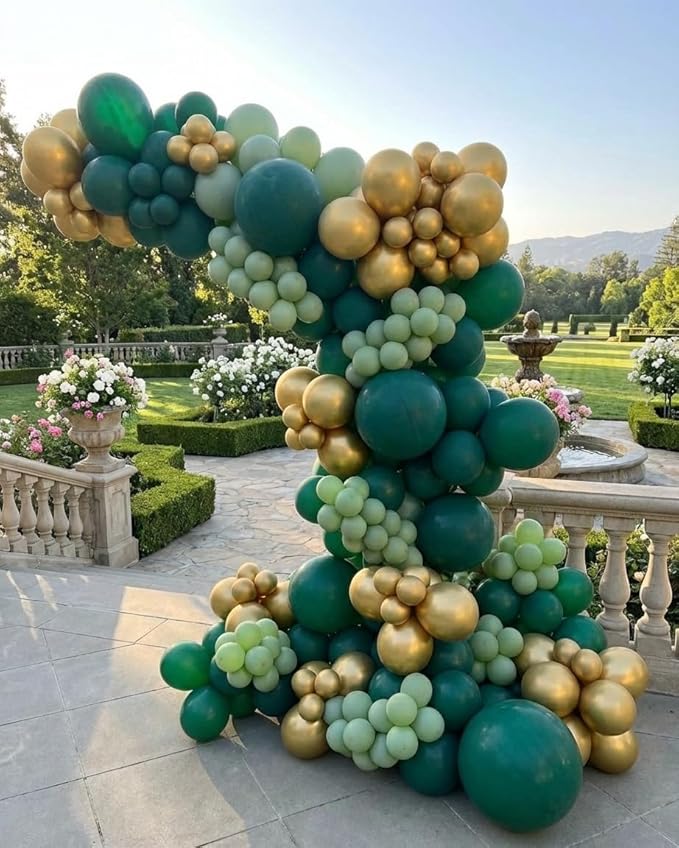 Green and Gold Balloons Garland Arch Kit - Dark Emerald Green Hunter Forest Sage Green Metallic Gold Balloons for Birthday Baby Shower Anniversary Wedding Jungle Safari Party Decorations