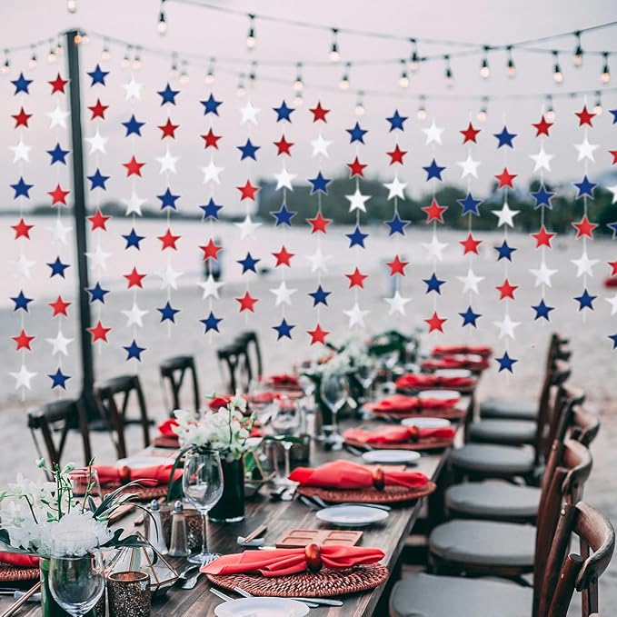 Yzurbu 4th of July Decorations, Red White & Blue Decorations, 78ft Patriotic Star Garland, 6 Strings Star Streamers Banner Hanging Decoration, Labor Day, Patriot Day, Memorial Day, Party Decor