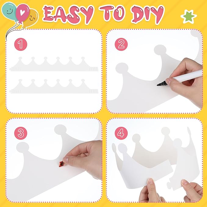 Jetec 100 Pcs White Paper Crowns Kids DIY Birthday Crowns for Classroom Birthday Party Hats Decorations Baby Shower Supplies (Traditional)