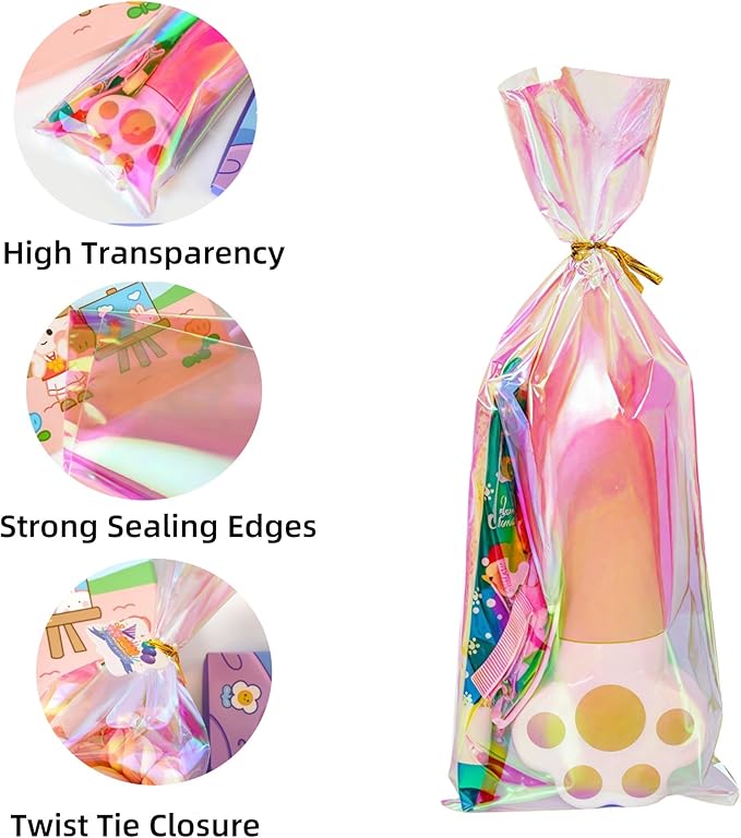 50 Pack 3.9x10 inch Small Cellophane Treat Bags with Twist Ties Plastic Pet Birthday Party Favor Supplies for Dog Cat Treats Candy Small Gifts DIY Craft Food Storage Packaging