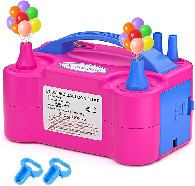Electric Balloon Pump, Balloon Inflator Machine for Balloons at Home,Quick Inflation Dual Nozzle Balloon Blower Portable Air Balloon Pump Balloons Inflator for Kids Party Decoration (Rose Red)