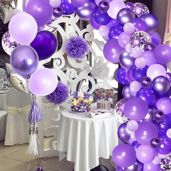 Purple Shades Balloons Garland Arch Kit-116Pcs 5"/10"/ 12" Dark Pastel Light Metallic Confetti Purple Balloons Arch Set for Wedding Birthday Baby Shower Graduation Party Decorations (Pack of 2)