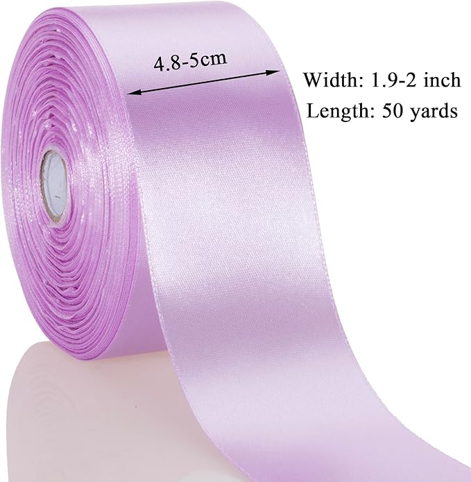 YASEO 2 Inch Lilac Solid Satin Ribbon, 50 Yards Craft Fabric Ribbon for Gift Wrapping Floral Bouquets Wedding Party Decoration