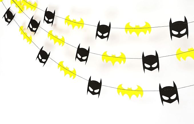Btman Party Garland, 36 Pcs – Superhero Themed Banner for Boys Birthday, Comic Book Party Decorations – Justice League Room Décor, Reusable Hanging Banner for Wall or Table