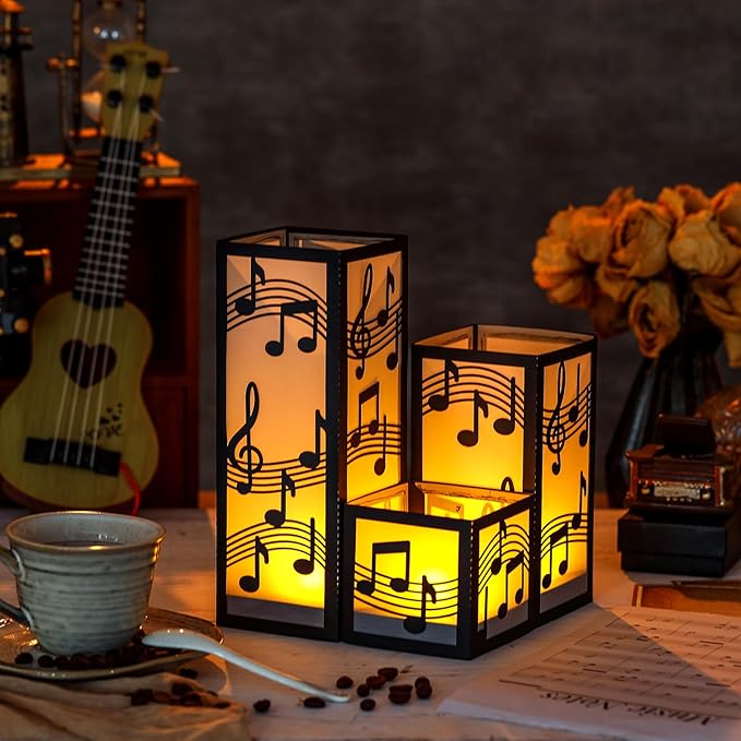 Rossesay 24 Pcs Music Centerpieces for Table 3 Size Music Note Paper Lantern Boxes Table Ideas Decorations for Musical Room Party Decorations Wedding Birthday (Classic)