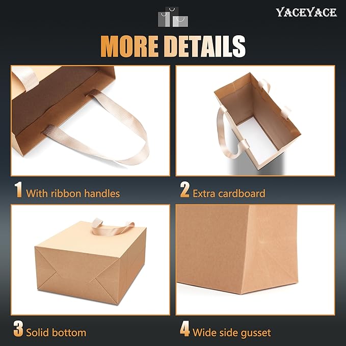 Brown Kraft Paper Gift Bags, 20pcs Medium Size, 8"x4.25"x10.5" - Perfect for Parties, Birthdays, Weddings, Shopping & Retail