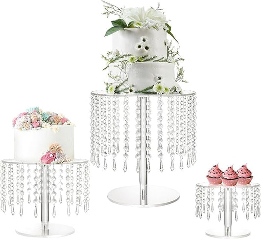 Crystal Cake Stand for Party, Clear Acrylic Cake Stand Sets for Dessert Table, 3Pcs Round Cake and Cupcake Stand for Wedding Birthday Party Event Decorations