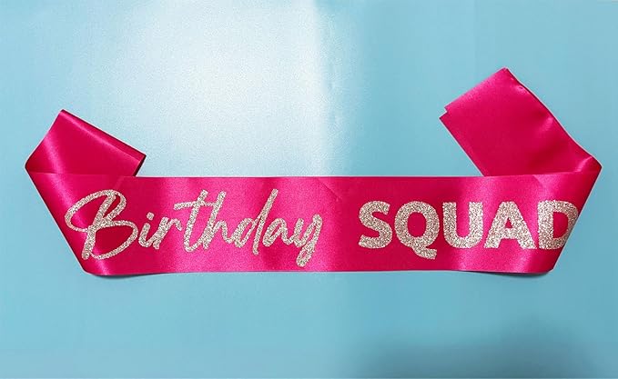 Generic Birthday Squad Sash - 8 Pack Birthday Gift Sashes Set - Funny Party Favors Decorations for Sweet 16, 18th, 21st, 25th, 30th, 40th, 50th or Other Bday - Pink with Silver