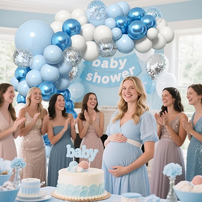 KARLURE Blue Balloon Arch Kit Garland, Baby Blue Balloons White Silver Confetti Balloons for Boy Baby Shower Decorations Birthday Gender Reveal Bridal Shower Wedding Graduation Ocean Party Decorations