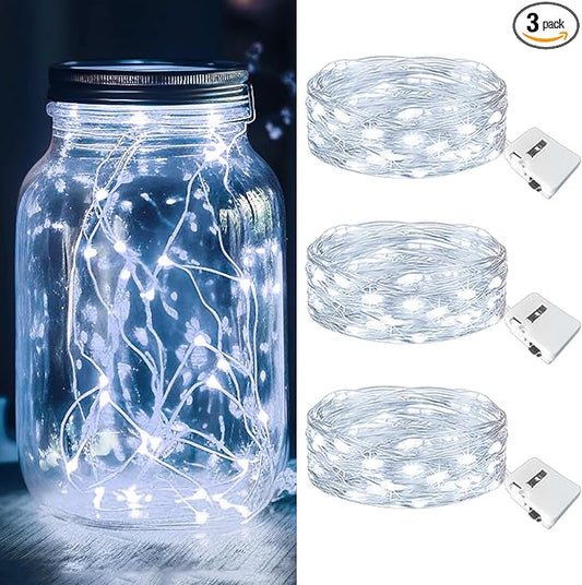 kolpop 3 Pack LED Fairy Lights Battery Operated, Mini Twinkle String Lights Battery Powered Waterproof for Christmas Mason Jars Party,Cool White