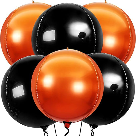 Katchon, Huge, Metallic Orange and Black 4D Foil Balloons - 22 Inch, pack of 6 | Halloween Decorations Indoor with Halloween Balloons | Fall Decorations For Home, Thanksgiving decorations Indoor