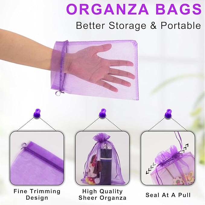 ANZNKU 50 Pack Premium Sheer Organza Bags 6x9 inches, Mesh Bags Drawstring for, Organza Gift Bag, Favor Bag Drawstring Gift Pouch for Easter Party, Wedding, Festival(Purple)