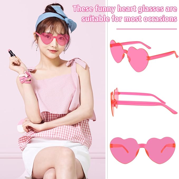 NACHLYNN 36 Pairs Heart Sunglasses for Women 12 Colors Rimless Heart Shaped Sunglasses for Party Favors
