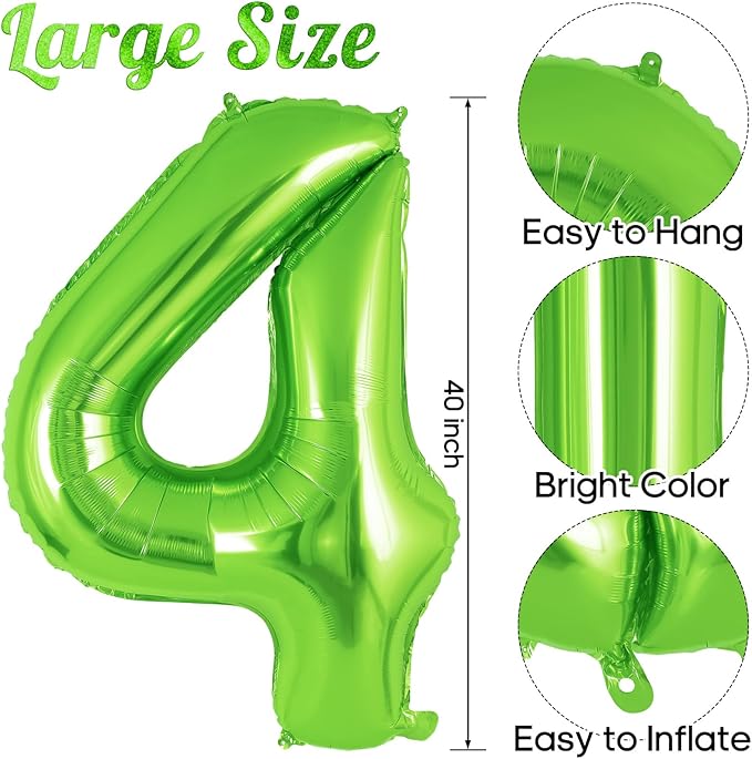 Green Number 4 Balloon 40 Inch, Big Large Foil Helium Number Balloons, Jumbo Giant Mylar Number 4 Balloons for 4 Year Old Birthday Party Decorations Supplies Anniversary Celebration