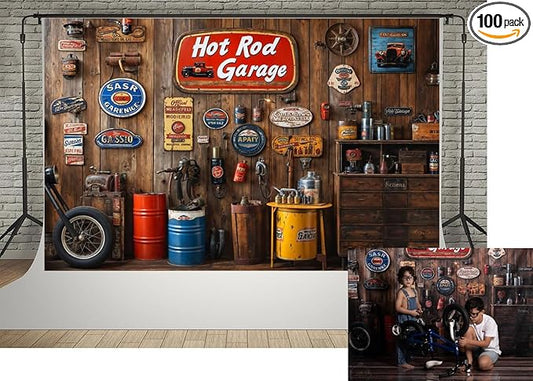 Kate 7x5ft Family Dad's Garage Car Repair Shop Photography Backdrops Vintage Wooden Wall Repair Tools Decoration Father's Day Boy Photo Background Kids Birthday Party Backdrop