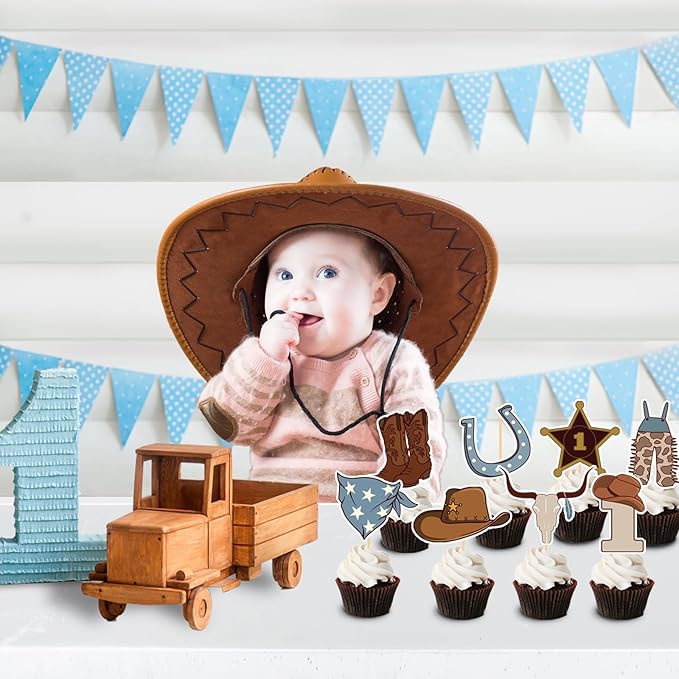 48 Pcs Cowboy 1st Birthday Cupcake Toppers My First Rodeo Birthday Party Deocration 1St Birthday Party Decorations for Boy baby shower Rodeo Theme Party Deocrations