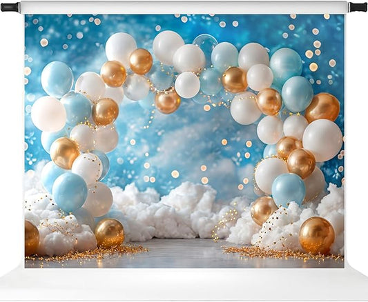 Kate Birthday Backdrops Children Kids Cake Smash Photography Backdrops Balloons Blue Sky Cloud 1st Party Decorations, 10x8ft