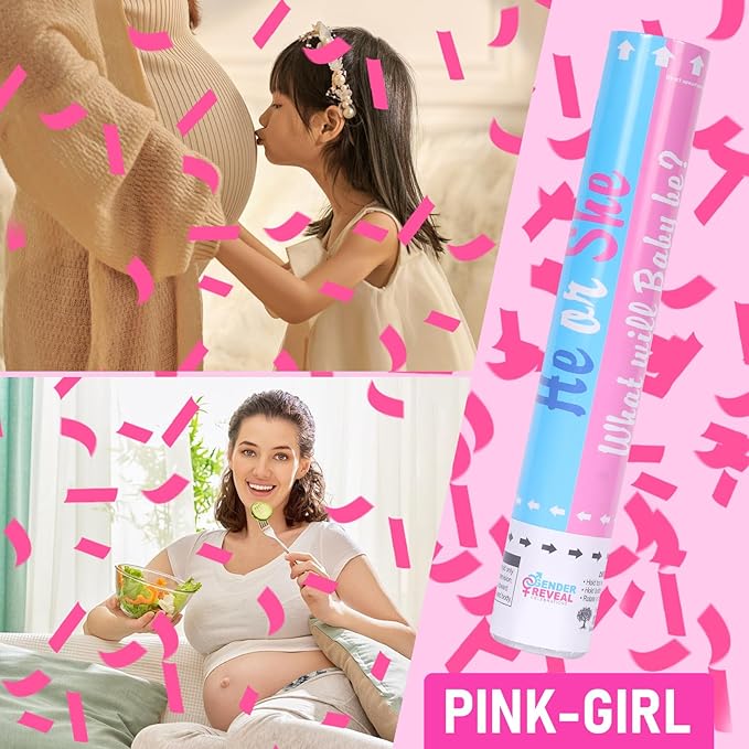 Gender Reveal Confetti Cannon - Set of 4 (2 Blue + 2 Pink) for Stunning Baby Gender Announcements, Perfect Gender Reveal Cannon for Parties and Celebrations (Non-Powder)
