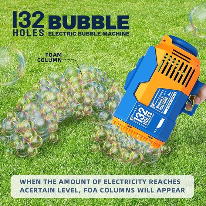 Upgraded 132 Holes Bubble Machine Gun,Bazooka Bubble Machine,Rocket Bubble Gun Bubble Machine,Summer Toys Bubble Blaster Maker for Kids, Wedding,Birthday Gift (Blue)