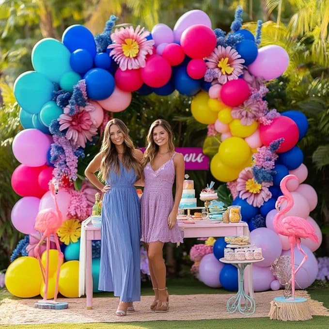 Hot Pink Blue Yellow Balloon Garland, Double Stuffed Royal Blue Teal Lavender Balloons Pastel Balloon Arch Kit for Tropical Hawaii Kid Magic Baby Shower Birthday Engagement Party Decorations
