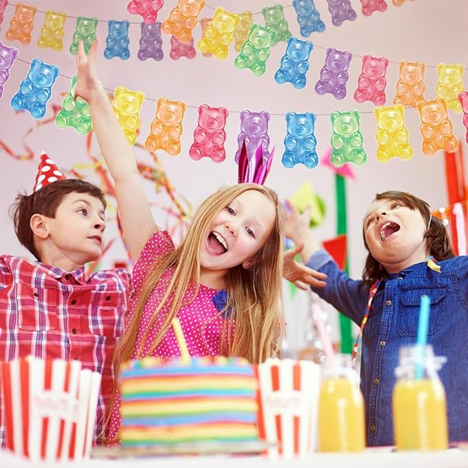 Cheerland Candyland Party Decorations Gummy Candy Bear Banner Streamers Colorful Bear Candy Garland Decoration for Christmas Baby Shower Birthday Kids Birthday Hanging Banner Decoration Pack of 3