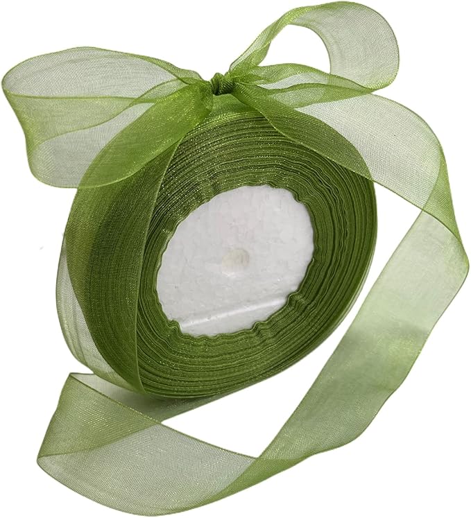 1 Inch 50 Yards Sheer Organza Ribbon Chiffon Ribbon for Gift Wrapping Wedding Bouquet Crafts (Green)