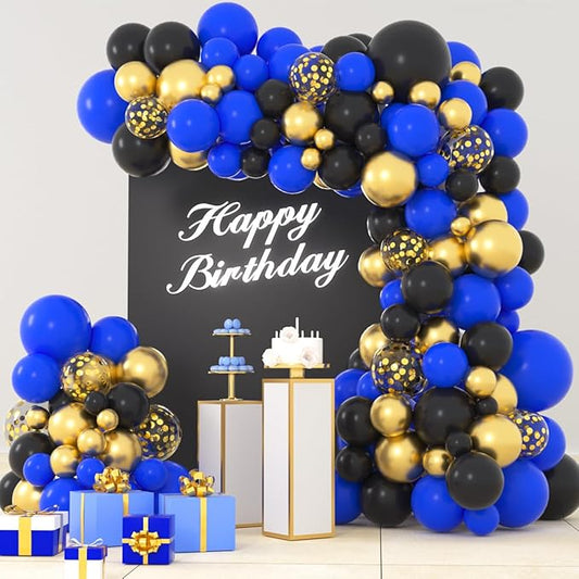 Royal Blue Black Gold Balloon Garland Arch Kit - Blue and Black Balloons Metallic Gold Balloons Video Game Balloons for Men Video Game Birthday Retirement Graduation Party Decorations