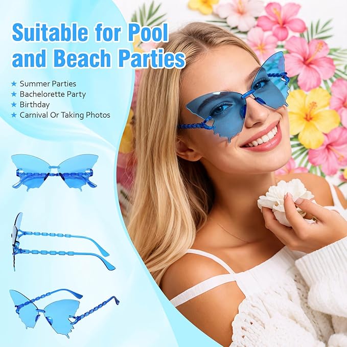 Pibupibu 36 Pcs Rimless Heart/Star/Butterfly/Flame/Cateye Party Sunglasses Bulk for Women Men, Fun Bachelor Party Glasses