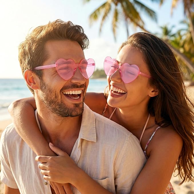 20 Pairs Heart Sunglasses, Heart Shaped Sunglasses Fun Rimless Pink Accessories for Women, Bachelorette Party Favors