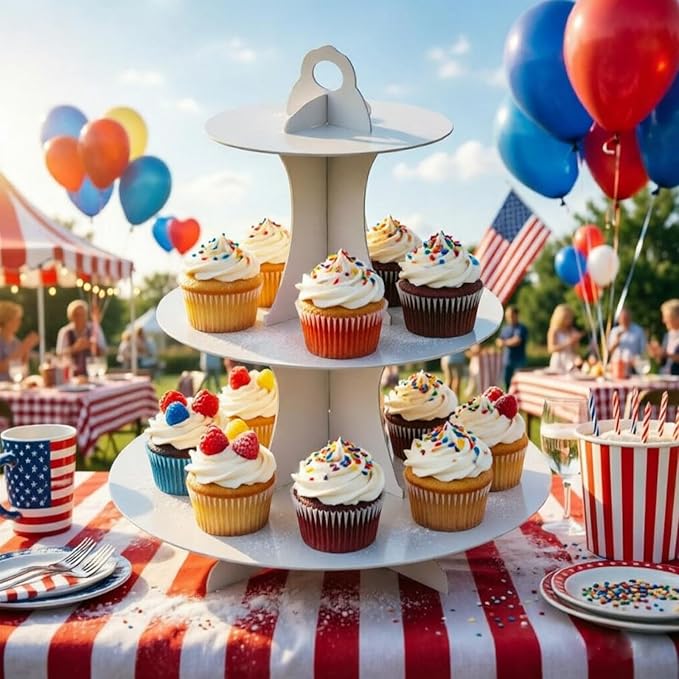 YLDW Cupcake Stand 2Pcs, 3-Tier Cupcake Stand Display, Cardboard Cup Cake Tower Stand, Disposable Dessert Stand for Birthday Tea Party Baby Shower Treat Decorations, White