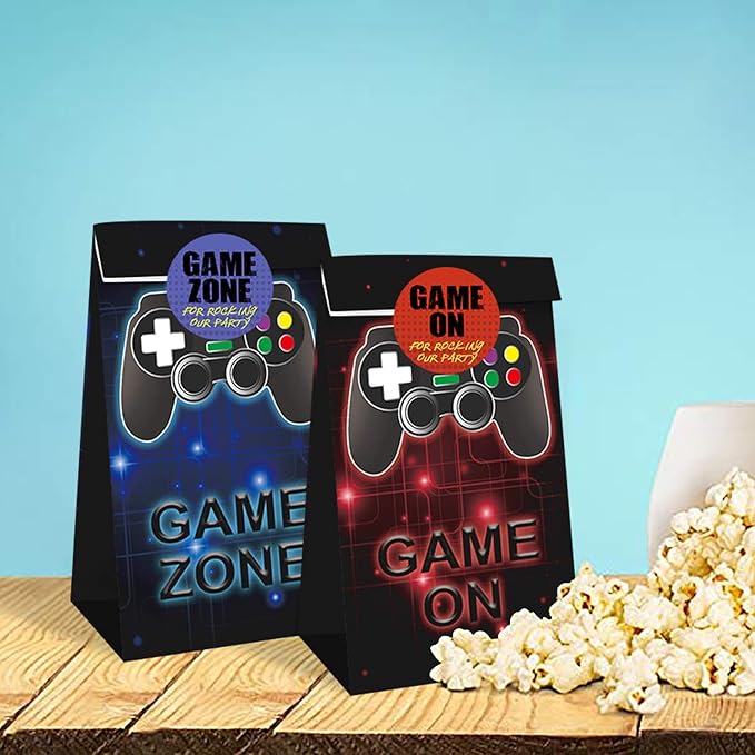 24 Pieces Video Game Party Candy Bags 4 Designs Goodie Bags for Themed Birthday Party Favors Supplies with 24pcs stickers
