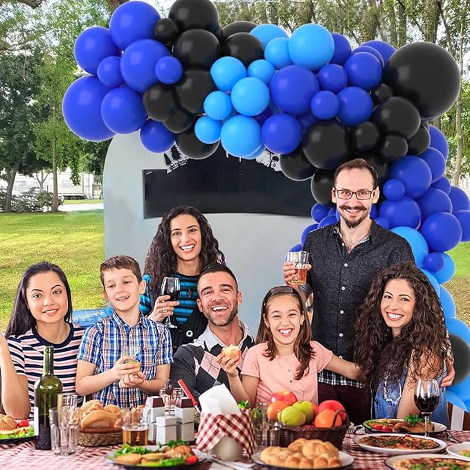 Blue and Black Balloon Garland Arch Kit, 122PCS Black Light Blue Royal Blue Balloons for Boys Video Gaming Birthday Retirement Teens Gamer Fan Level Up Super Graduation Decorations